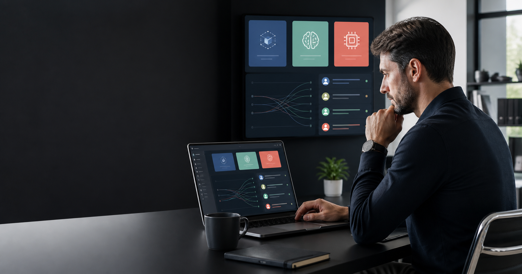 Software entrepreneur managing customer AI API access from a reseller operations studio